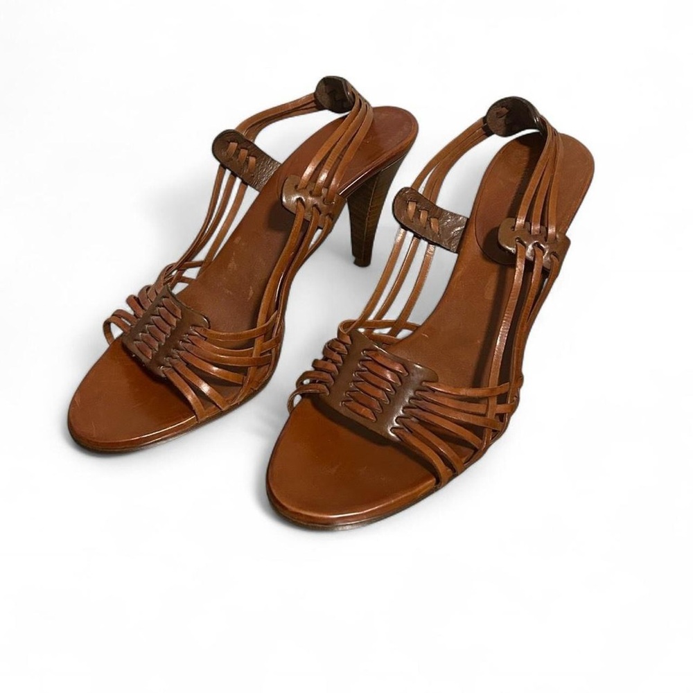 Cole Hann Brown leather huarache sling back high heel